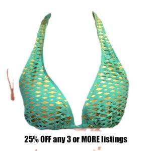Triangle String Bikini Metallic Vintage Halter Size Large Beach Pool Island Swim